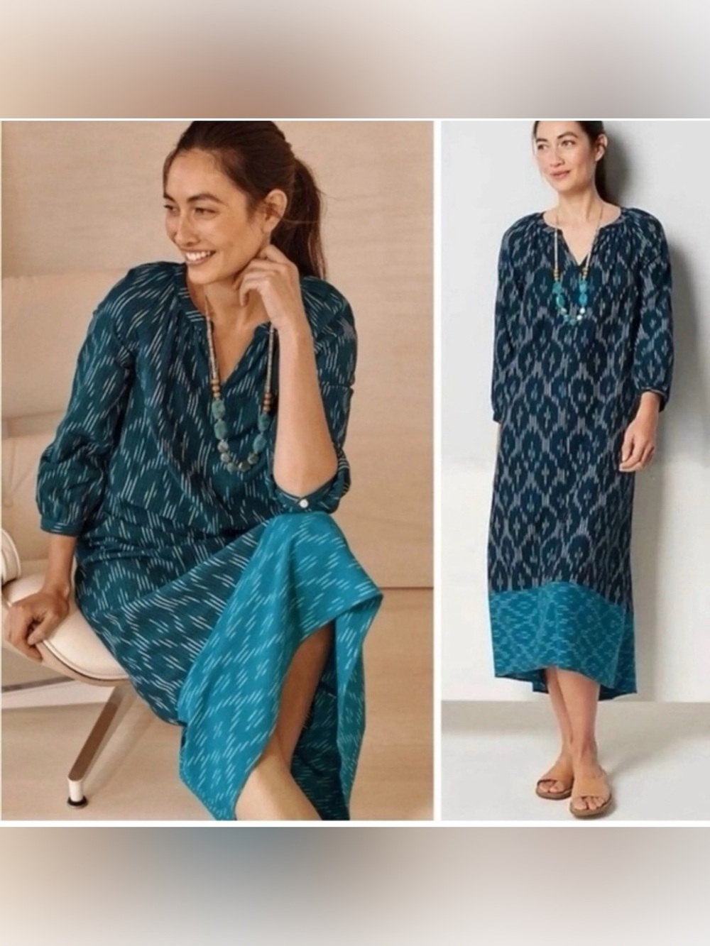 J. Jill Teal and Dark Teal Ikat Maxi Dress XL